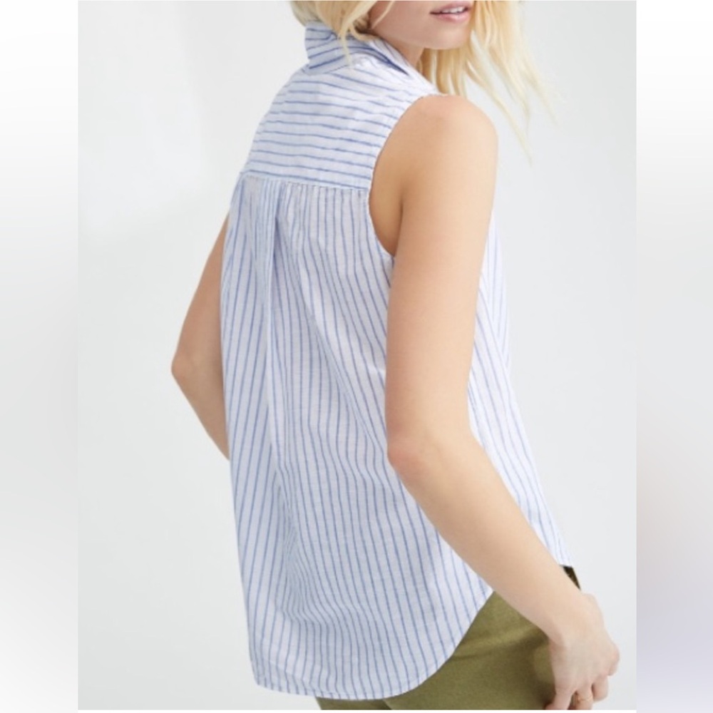 Frank and Eileen white blue thin stripe Fiona button down top - Picture 2 of 6
